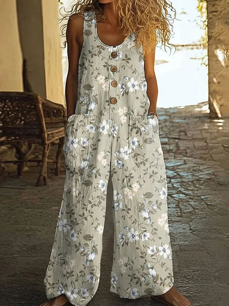Women's Floral Sleeveless Pocket Jumpsuit