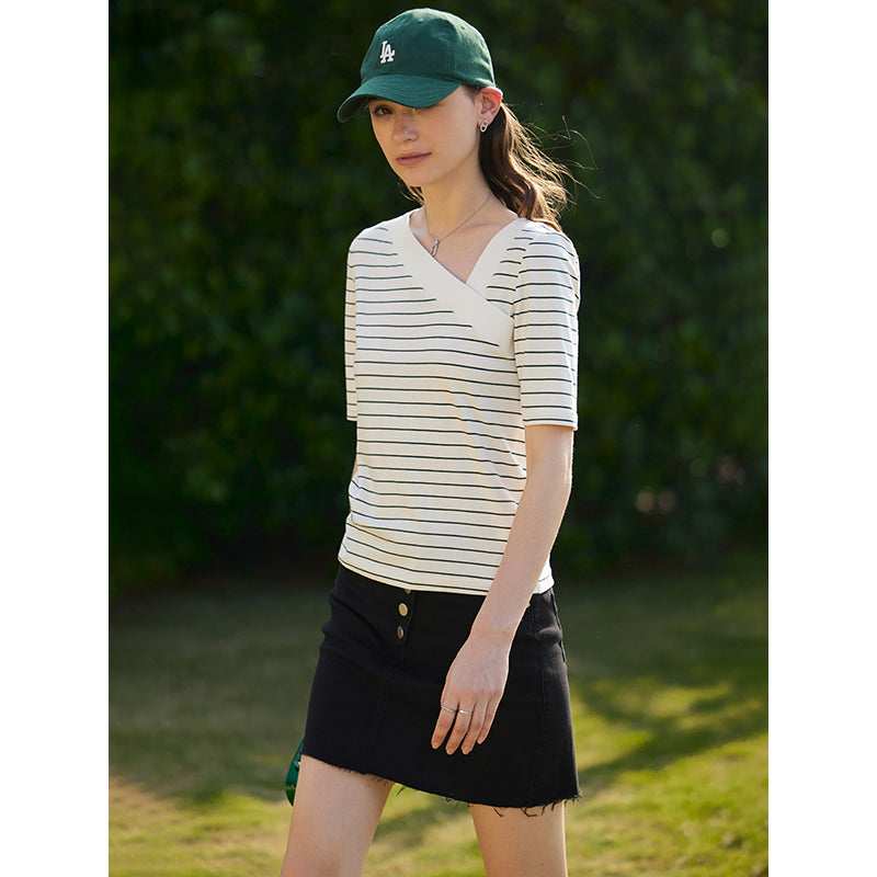 Striped V-Neck Slim Fit Half-Sleeve T-Shirt