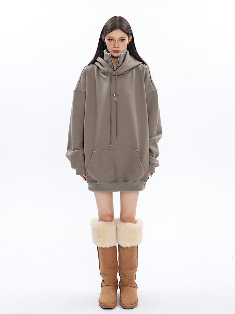 Edgy Metal Hooded Sweatshirt - Cozy Loose Fit Hoodie