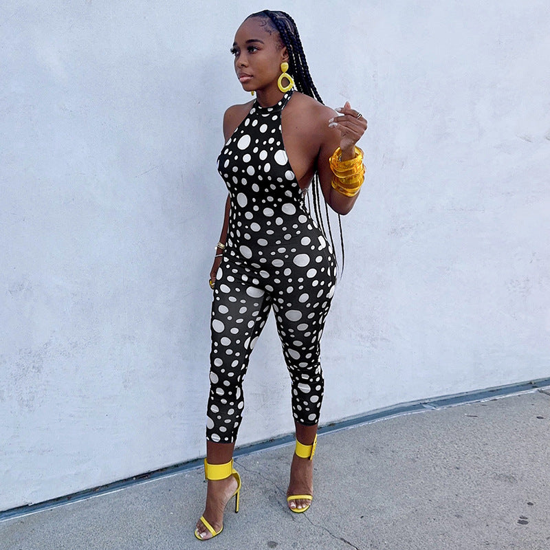Printed Halter Backless Skinny Jumpsuit