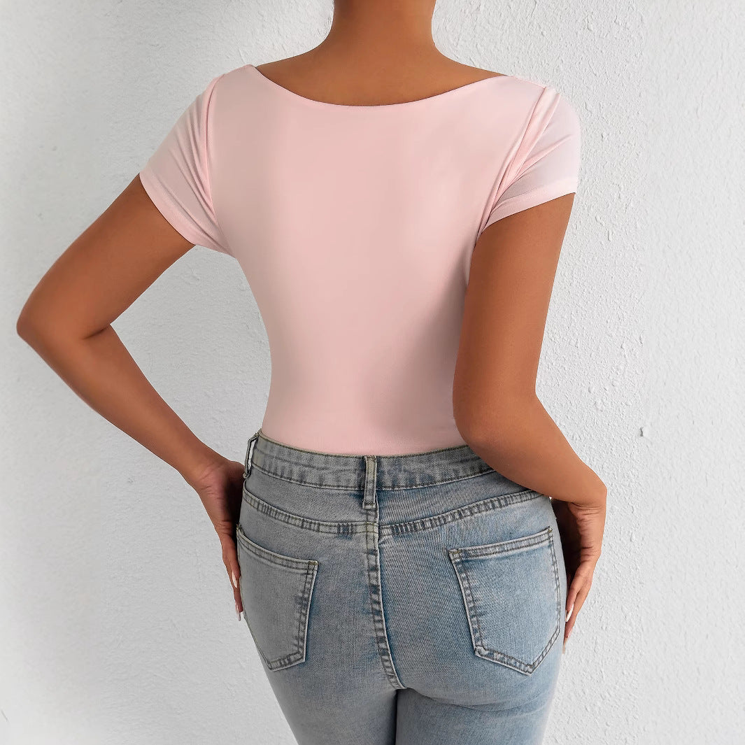 Chic V-Neck Slim Fit Short-Sleeve Bodysuit