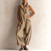Casual Cotton Multi-Pocket Wide-Leg Jumpsuit