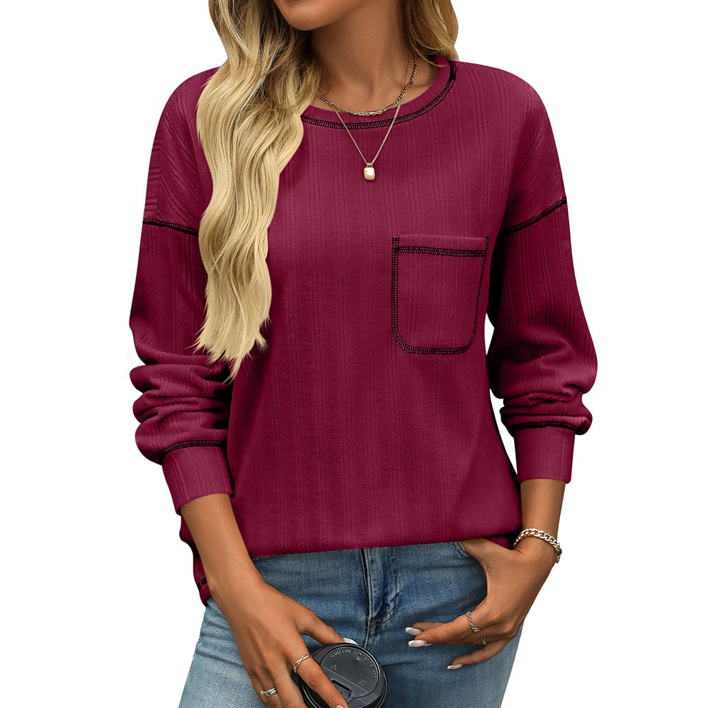 Striped Brushed Pocket Tee for Women