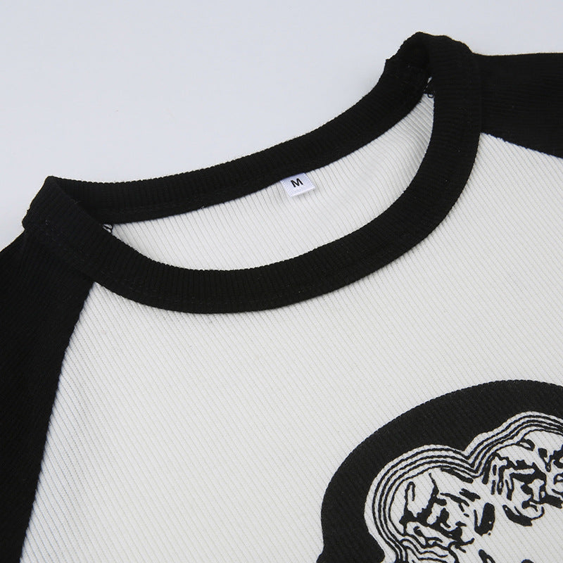 Women's Printed Ribbed Raglan Contrast T-Shirt