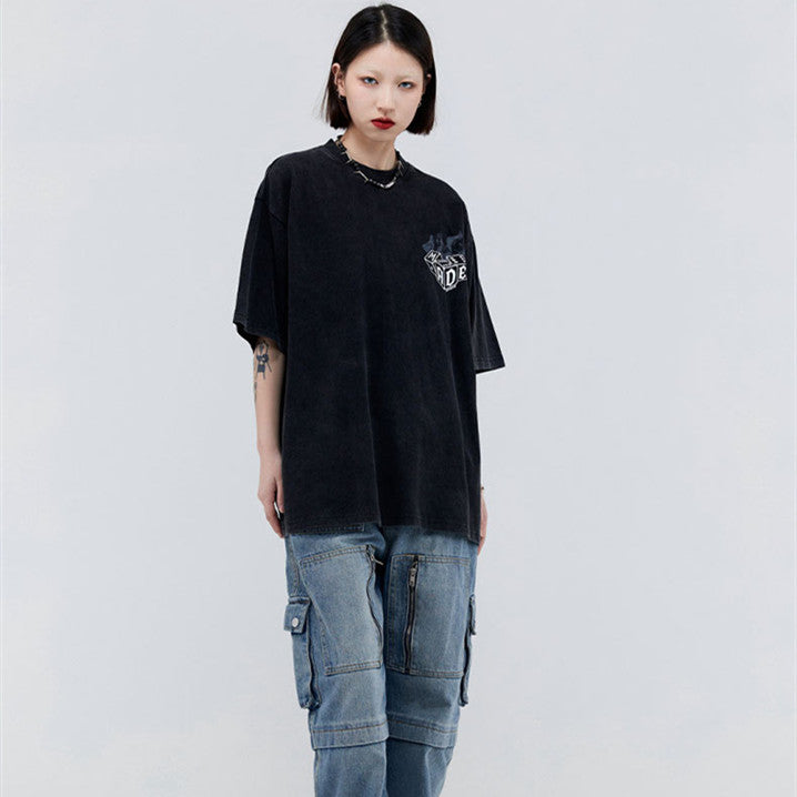 Retro Flame Dice Distressed Men's Streetwear Tee