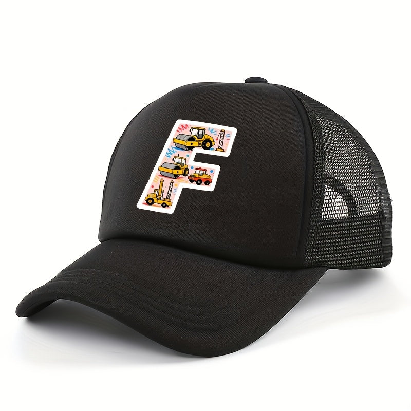 Kids' Engineering Vehicle Letter Sponge Mesh Trucker Cap – Breathable Outdoor Sports Hat