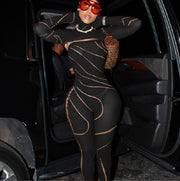 Sexy Lace Hollow-Out Hooded Romper & High-Waist Tights