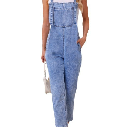 Casual Loose Denim Suspender Pants for Women