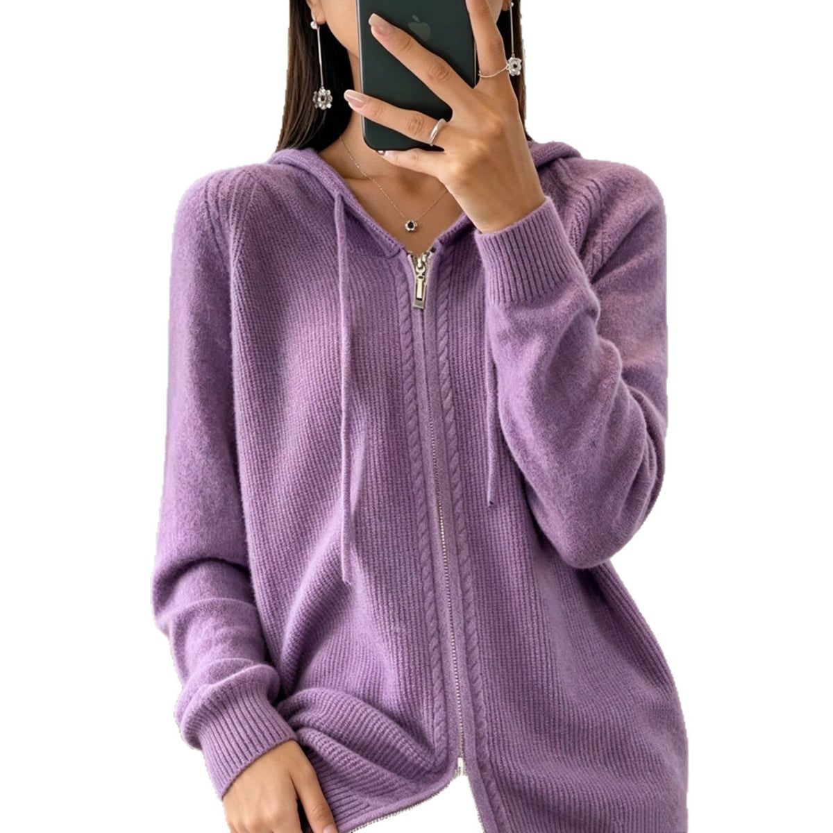 Womens Faux-wool Cardigan Loose-fit Sweater Jacket