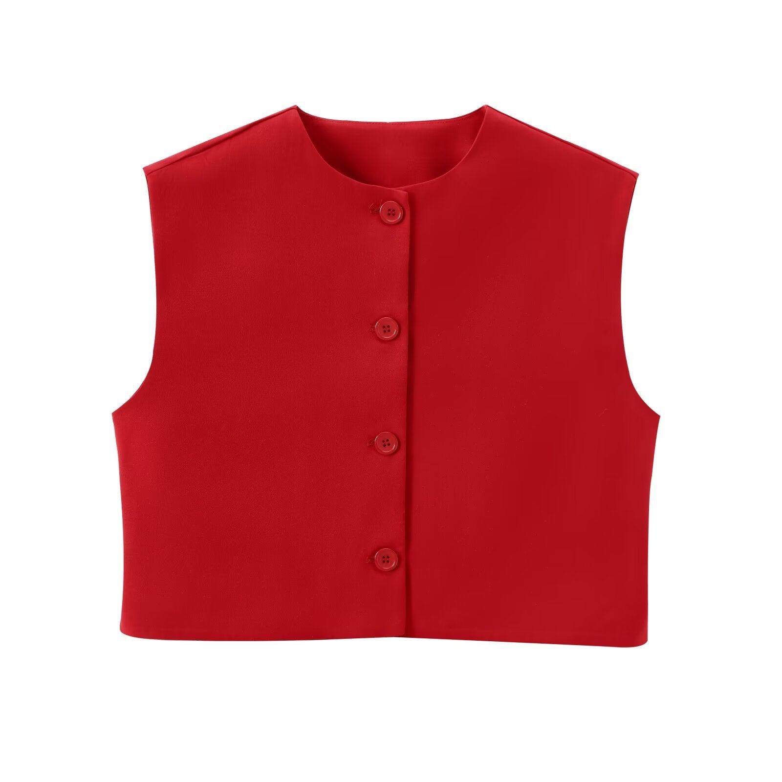 Fashion Solid Color Decorated Row Button Sleeveless Vest Top