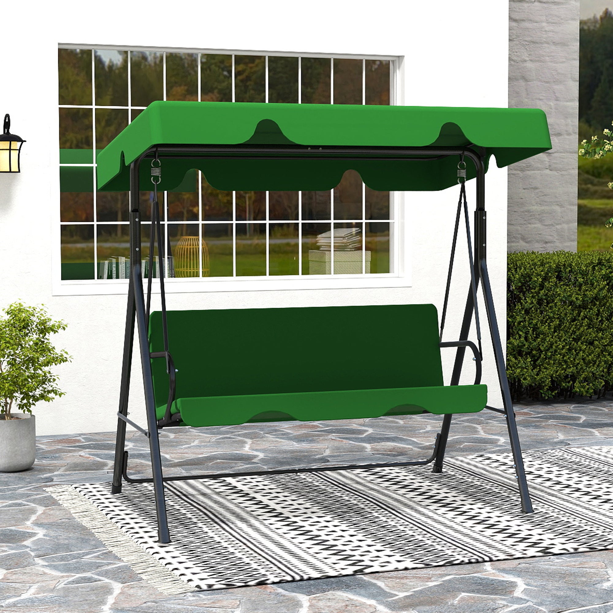 Outdoor Porch Glider Swing with All Weather Covered Canopy,Rust Proof Heavy Duty Stand and Adjustable Bracket, Perfect Patio Furniture Deal for Garden, Lawn, or Backyard Relaxation