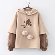 Fleece-Lined Embroidered Bear Winter Pullover Hoodie
