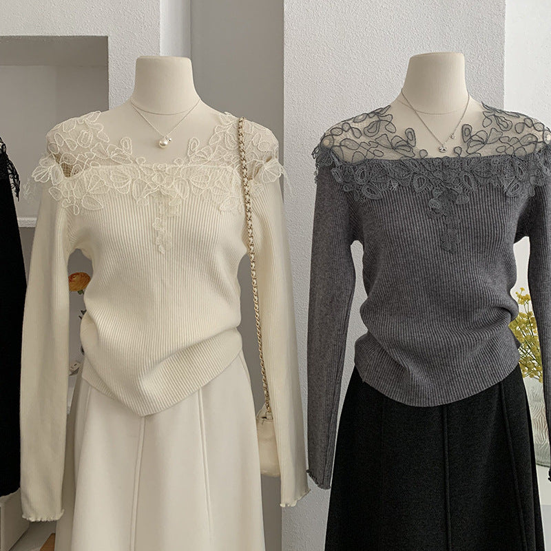 Women's Lace V-Neck Knitted Sweater