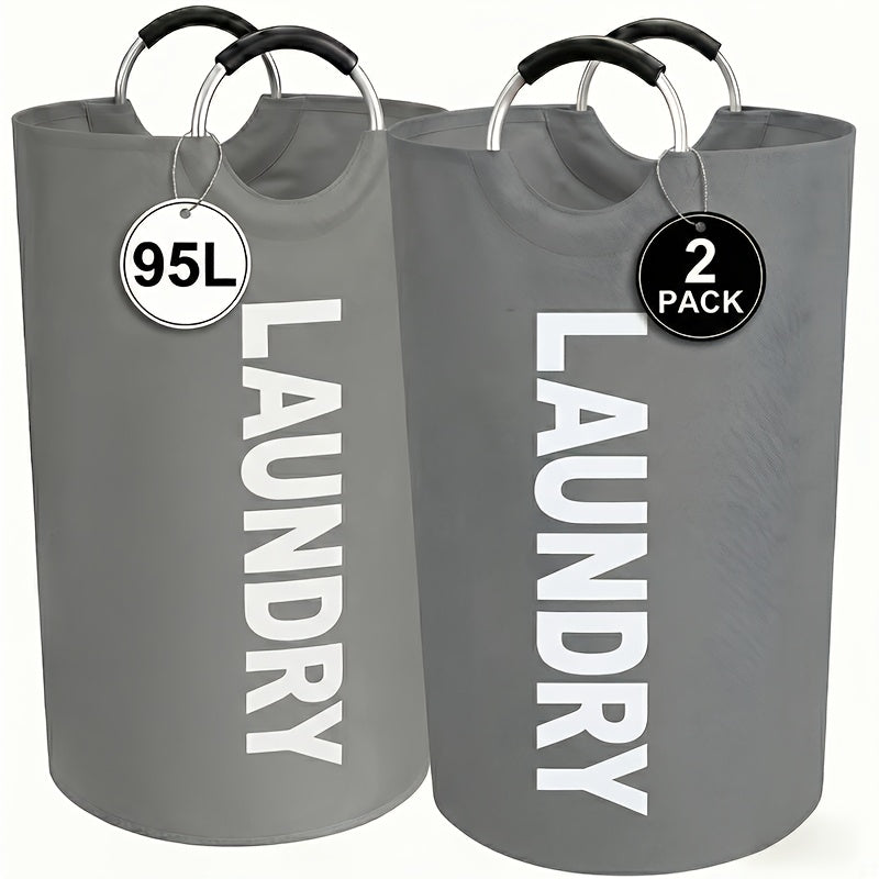 Set of 2 Large Foldable Laundry Baskets with Elevated Design and Half‑Ring Handles