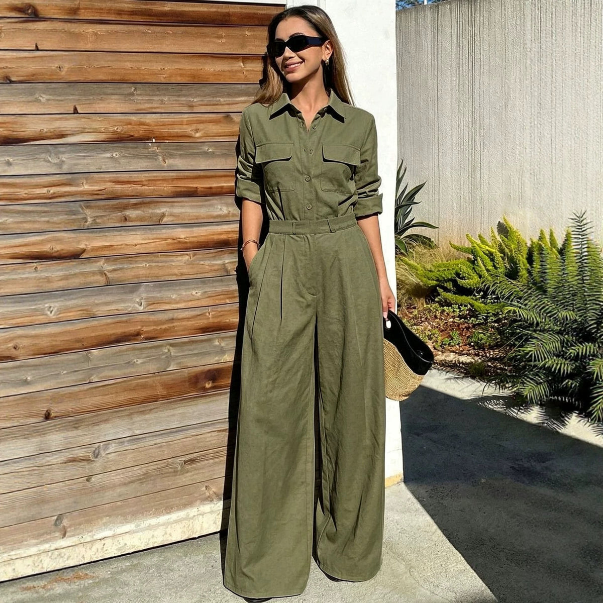 Autumn New Style Workwear-inspired Lapel Jumpsuit For Women