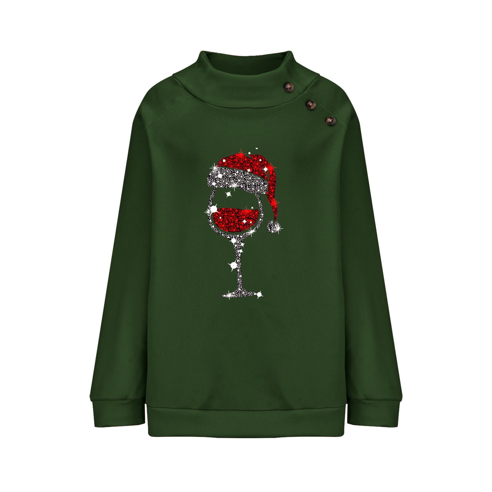Cup Round Neck Button Christmas Loose Sweater Women