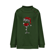 Cup Round Neck Button Christmas Loose Sweater Women