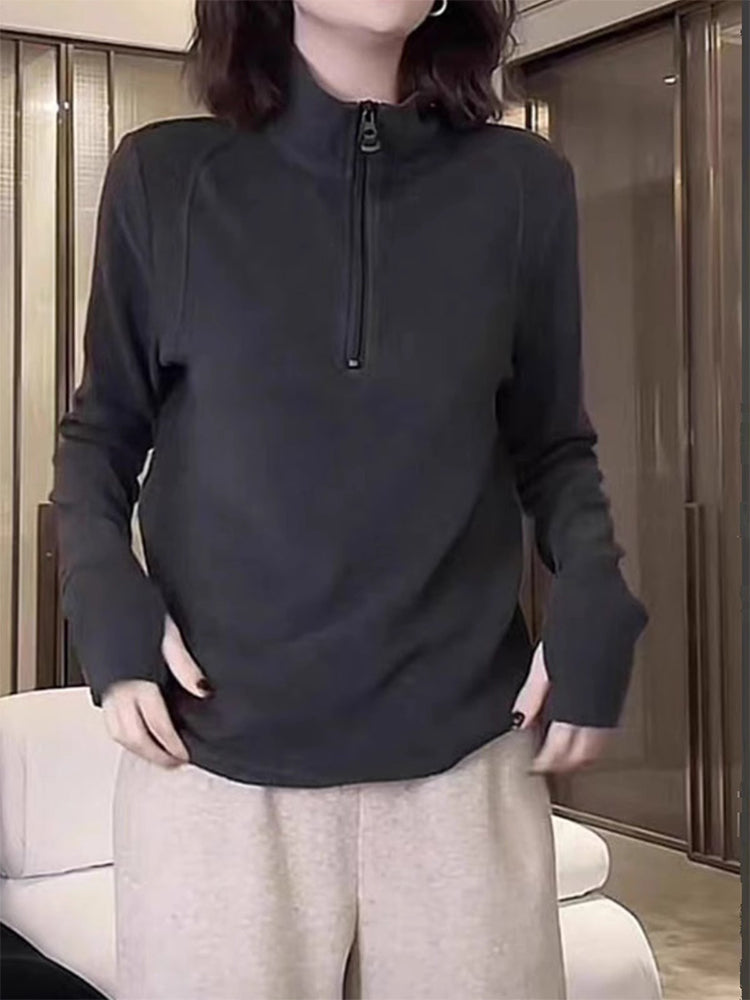 Women's Half-Zip Fleece Pullover Stand Collar Sweatshirt