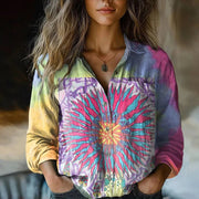 Women's Loose Casual Tie-dye Printed Long-sleeved Shirt