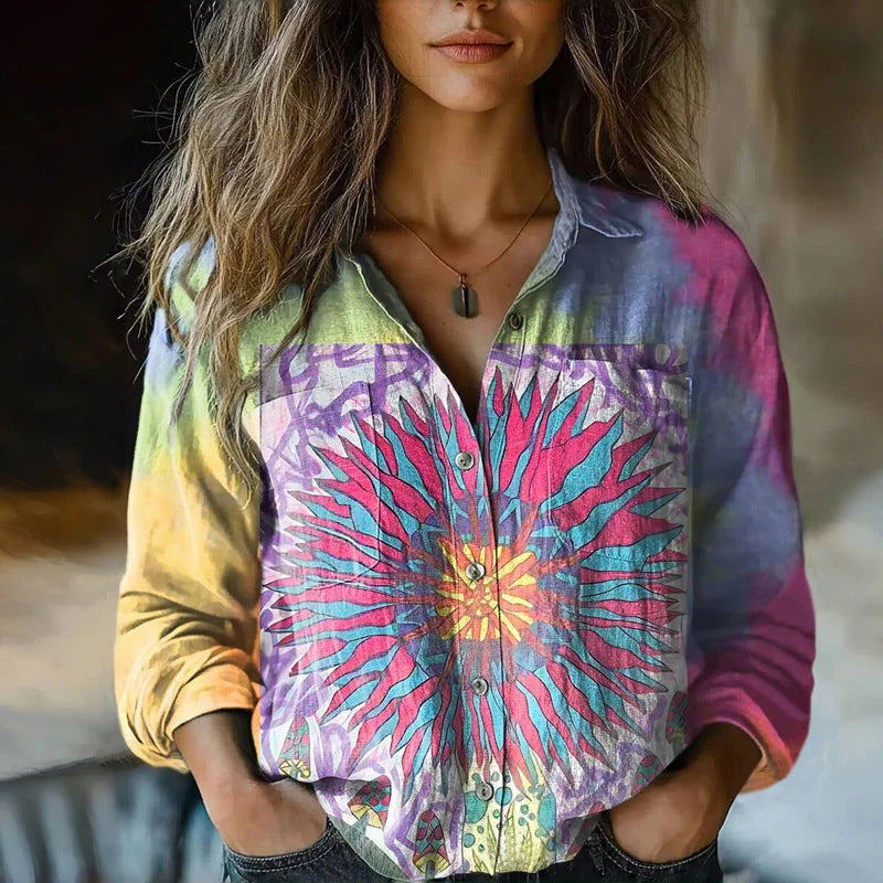 Women's Loose Casual Tie-dye Printed Long-sleeved Shirt
