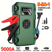 9000/7000/5000A 5-in-1 Multi-functional Emergency Start Power Supply with Air Pump, 150PSL Portable Car Battery Starter, Digital Tire Inflator, Portable Vehicle Battery Charger, Suitable for 2.64-g...