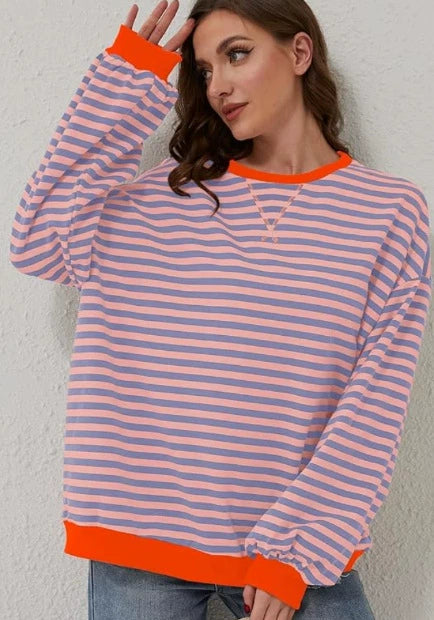 Cozy Multicolor Striped Loose Winter Sweater for Women