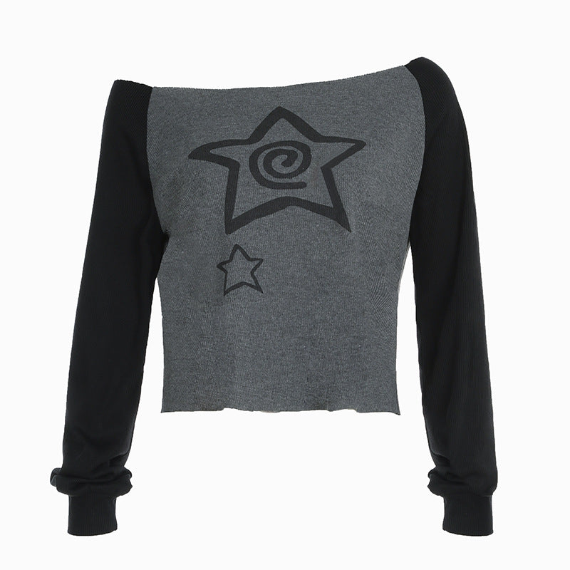 Backless Star Print Contrast Color Knit Sweater