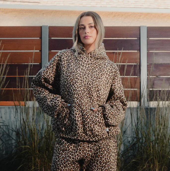 Vintage Leopard Print Pullover Hoodie for Men & Women