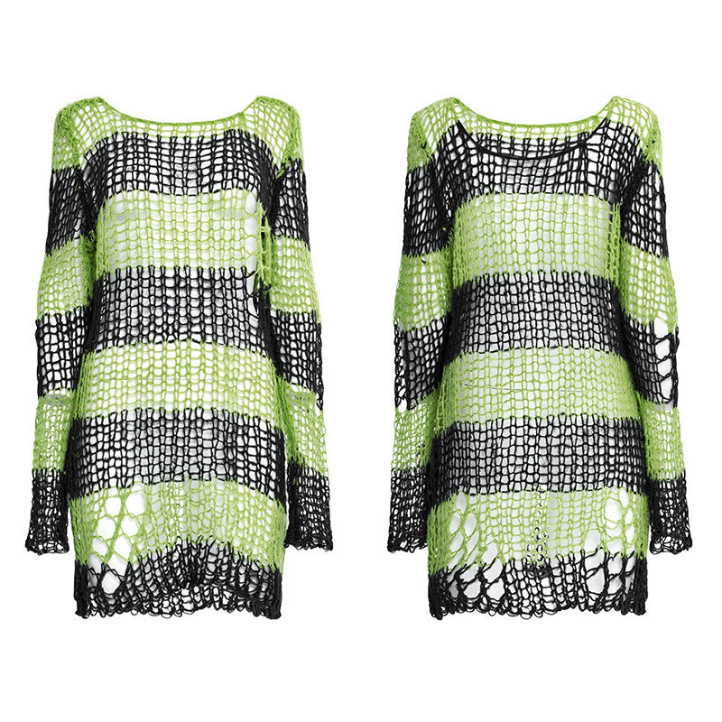 Women's Striped Cut-out Hollow Mid-length Sweater