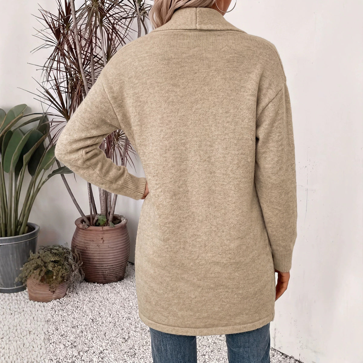 Womens Midi Simple Double-breasted Knitted Coat
