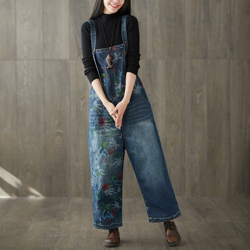 Distressed Patchwork Denim Overalls Streetwear Jeans