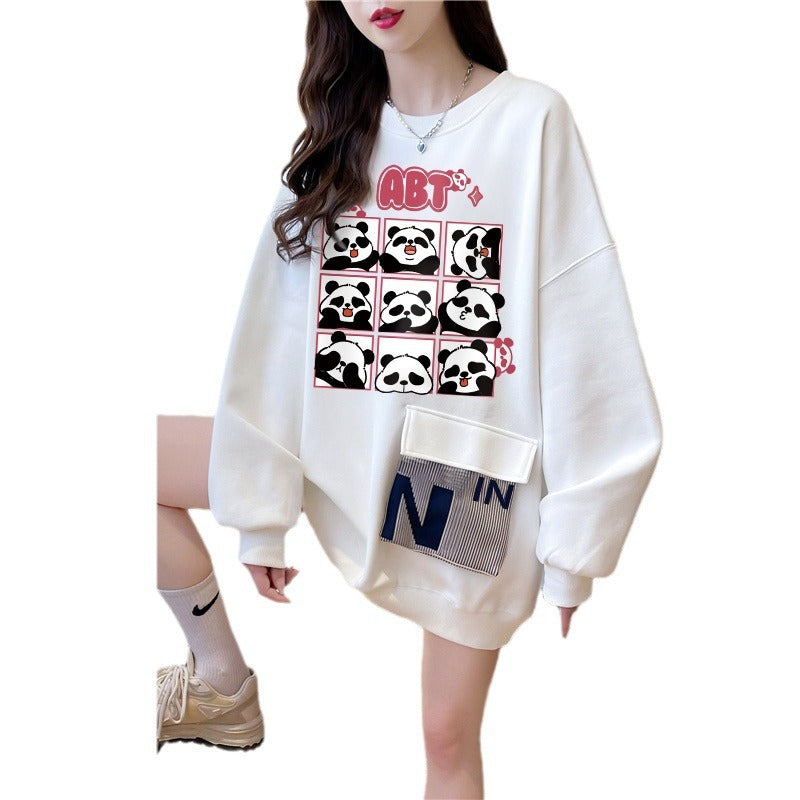 Plus Size Casual Round Neck Cotton Pullover Sweatshirt