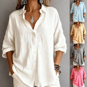 Fashionable Solid-color Long-sleeve Lapel Cardigan Shirt