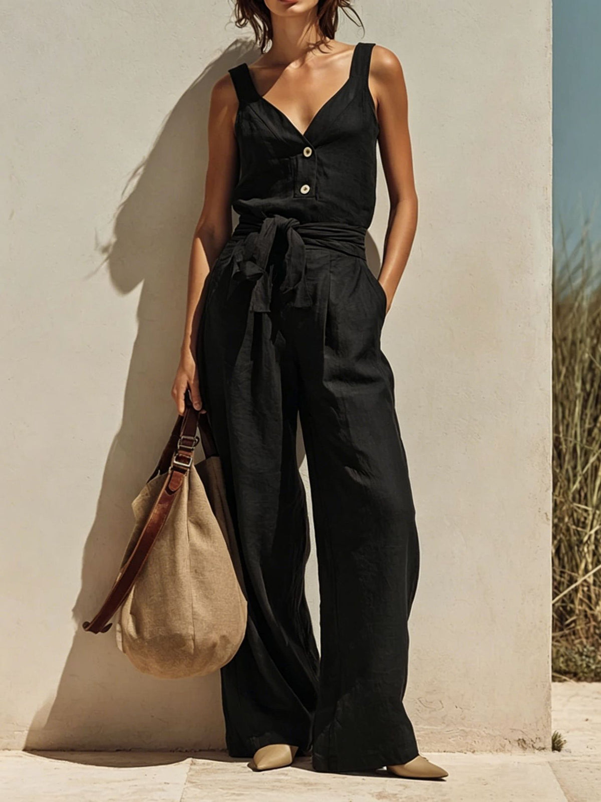 Chic Loose-Fitting Sleeveless Strap Jumpsuit