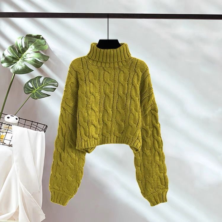 New Autumnwinter Linen Short Turtleneck Outerwear Knitted Floral Sweater for Women