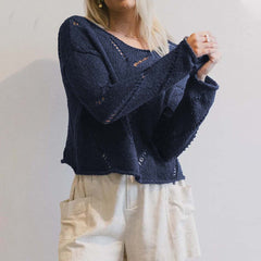 Solid Color Idle Style Hollow-out Thin Sweater Sweater for Women