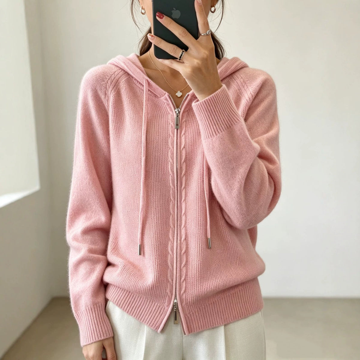 Womens Faux-wool Cardigan Loose-fit Sweater Jacket