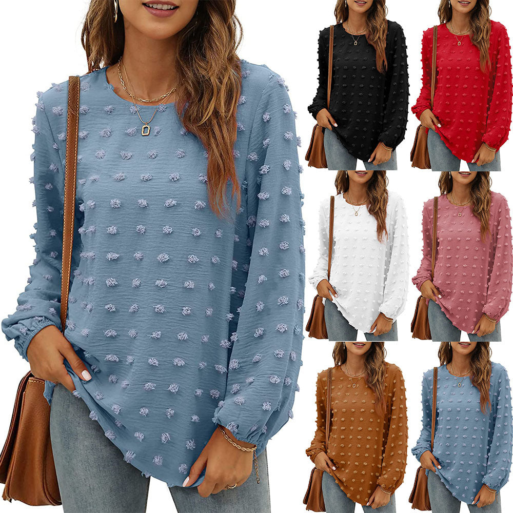 Women's Casual Jacquard Long-Sleeve Loose Pullover Top