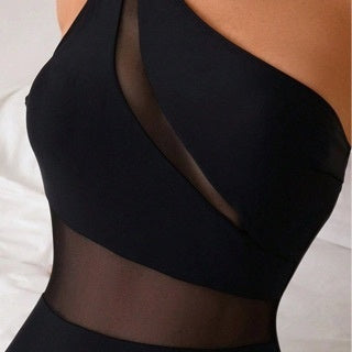New Womens Solid Color Mesh Swimsuit