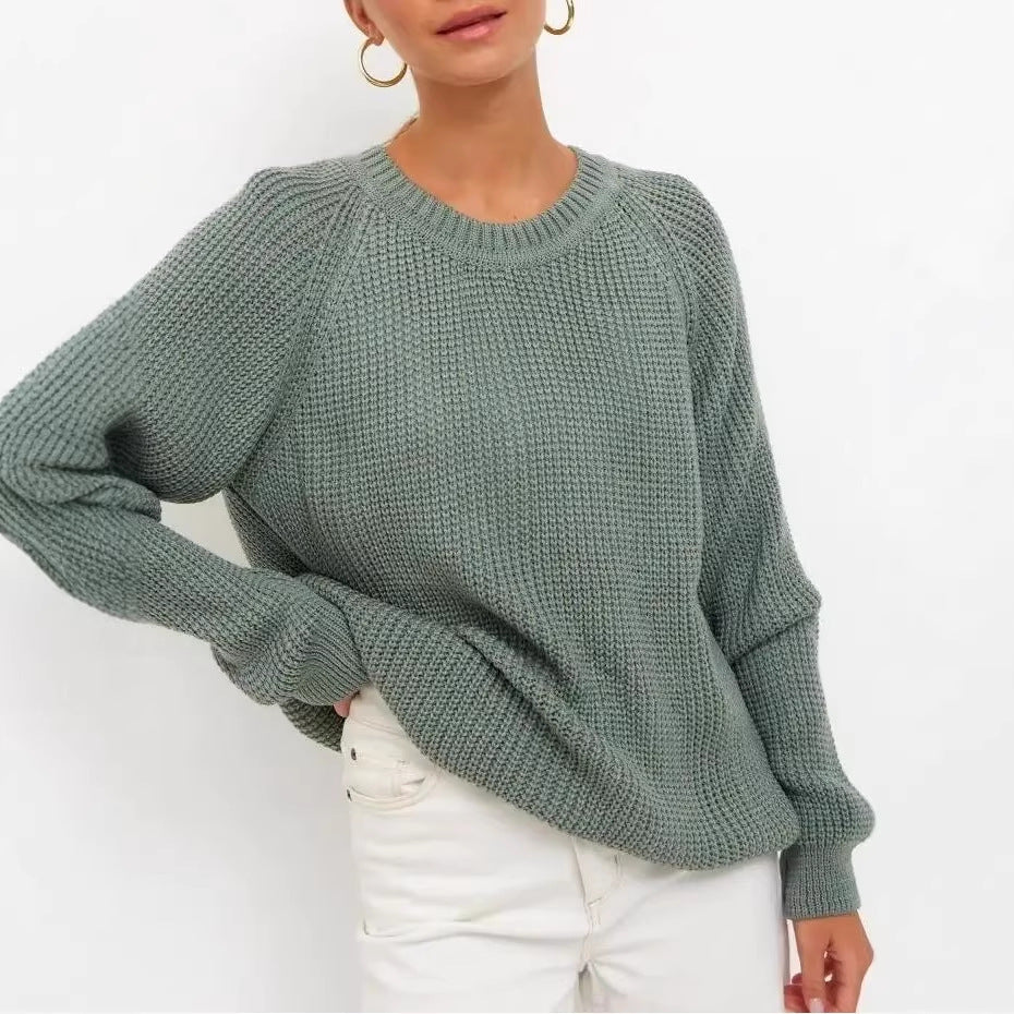 Solid-color Thick-knit Top Womens Sweater