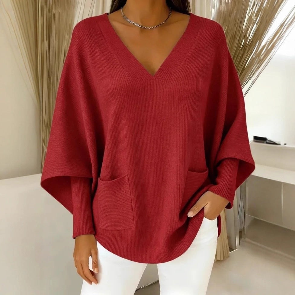 Relaxed Laid-back Soft and Cozy Womens Casual Solid-color V-neck Sweater