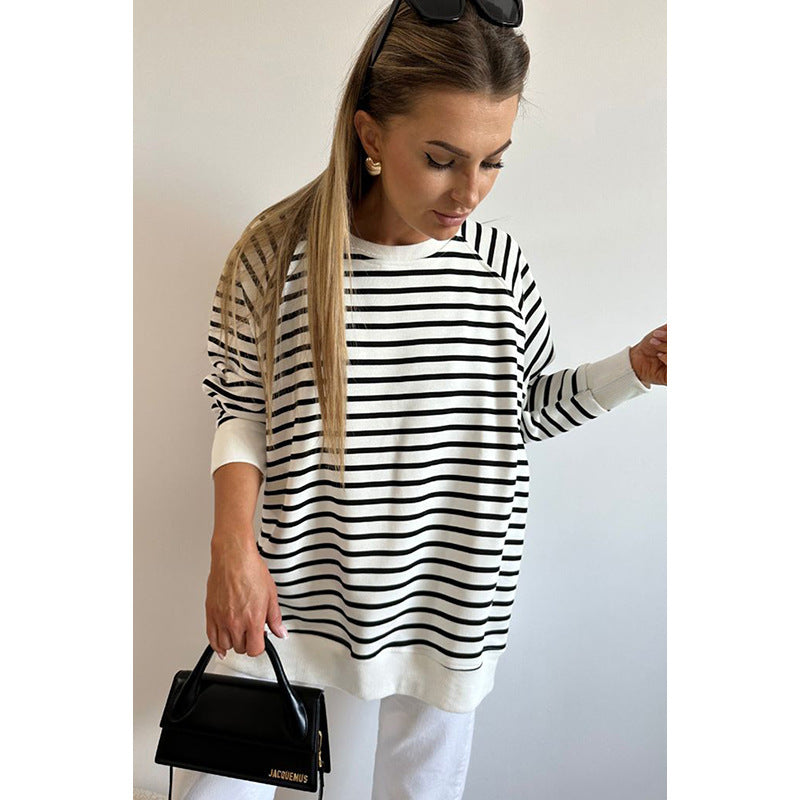Women's Striped Round Neck Casual Pullover Sweater