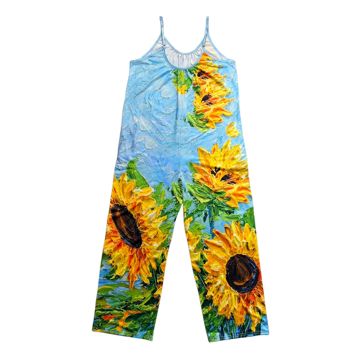 Bohemian Sunflower Print Pleated Wide-Leg Jumpsuit