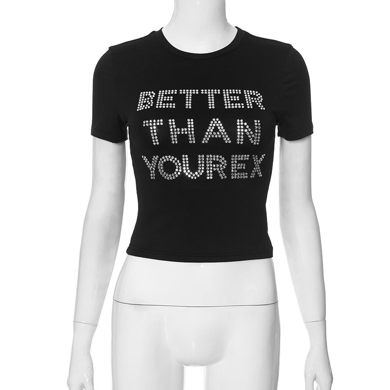 Chic Letter Print Crop Top Short Sleeve Tee