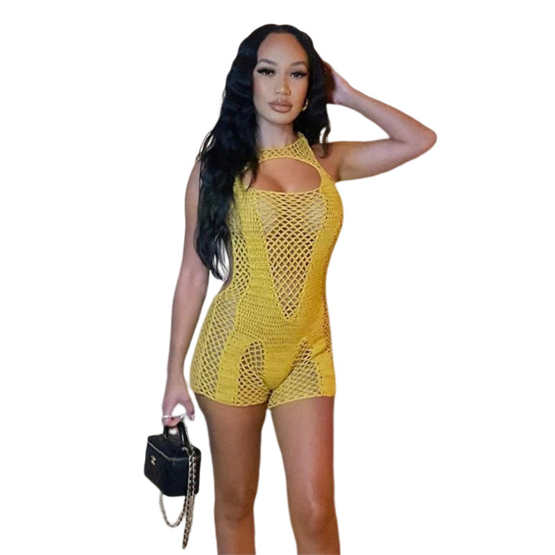 Women's Casual Yellow One-Piece Romper Shorts