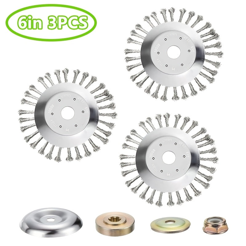 6‑8‑Inch Rotary Wire Trimmer Head with Four Accessories – Heavy‑Duty Weed‑Cutting Wheel for Driveways, Pavements and Dense Weeds, Fits 1‑Inch Blade Shaft