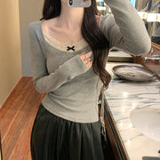 Women's Lace Long-sleeved Bottoming Shirt Slim Fit Inner Wear T-shirt
