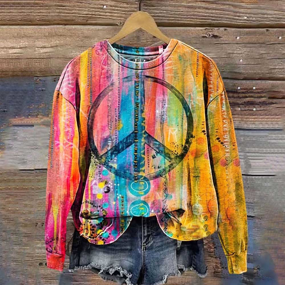 Women's Printed Drop-Shoulder Casual Pullover Sweater