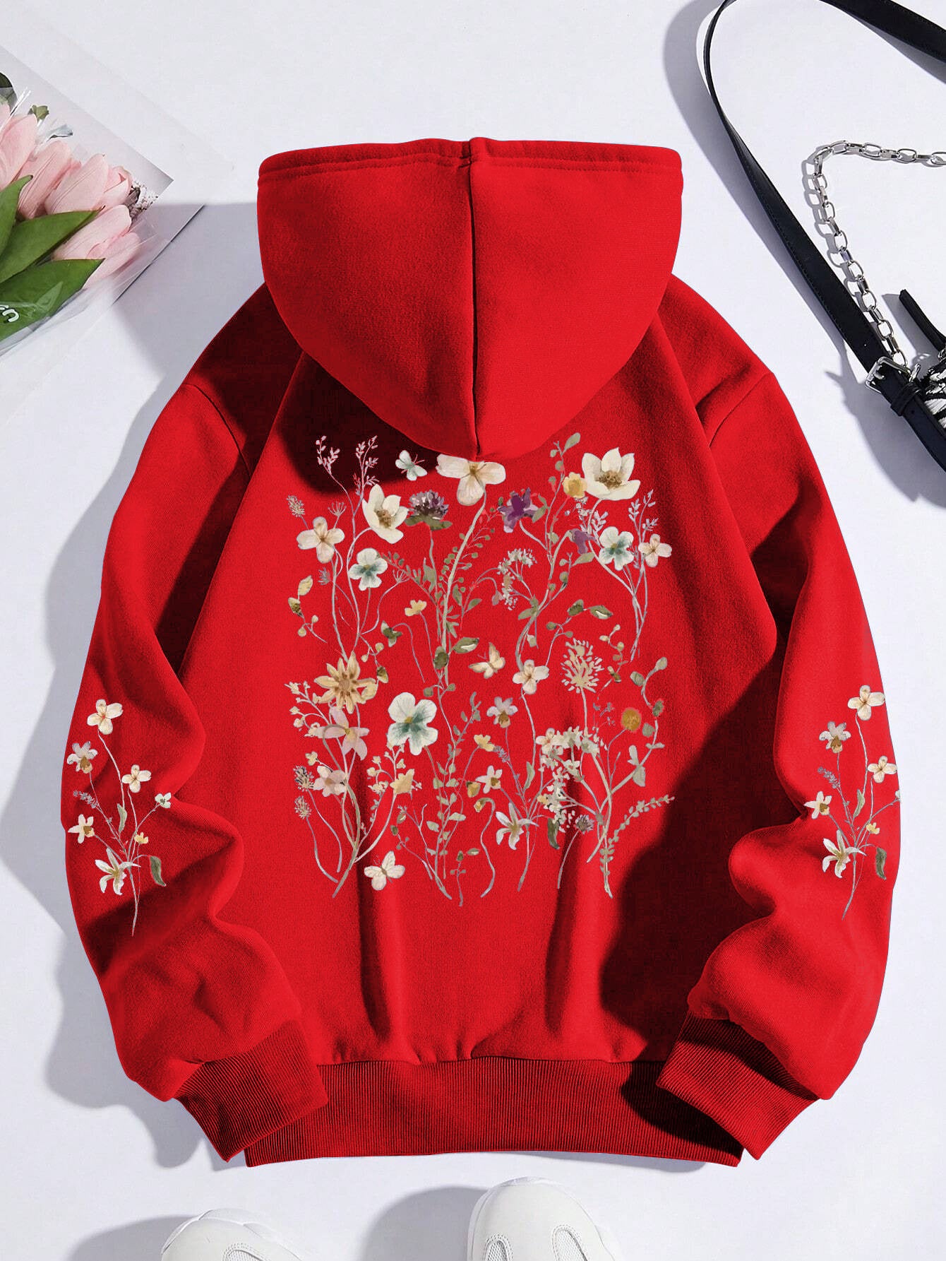 Floral Print Pocket Pullover Sweatshirt