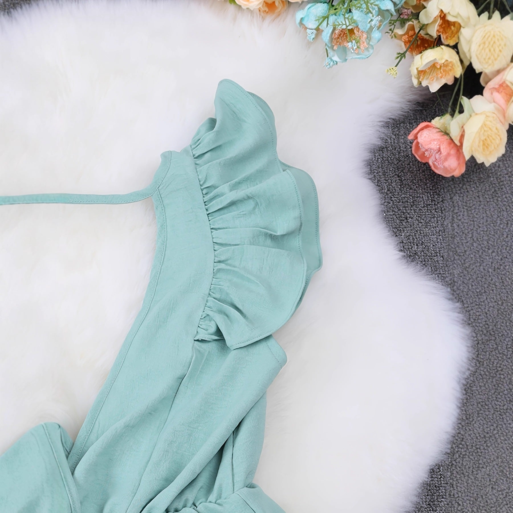Fashionable Ruffled Deep V-Neck Backless Jumpsuit For Women